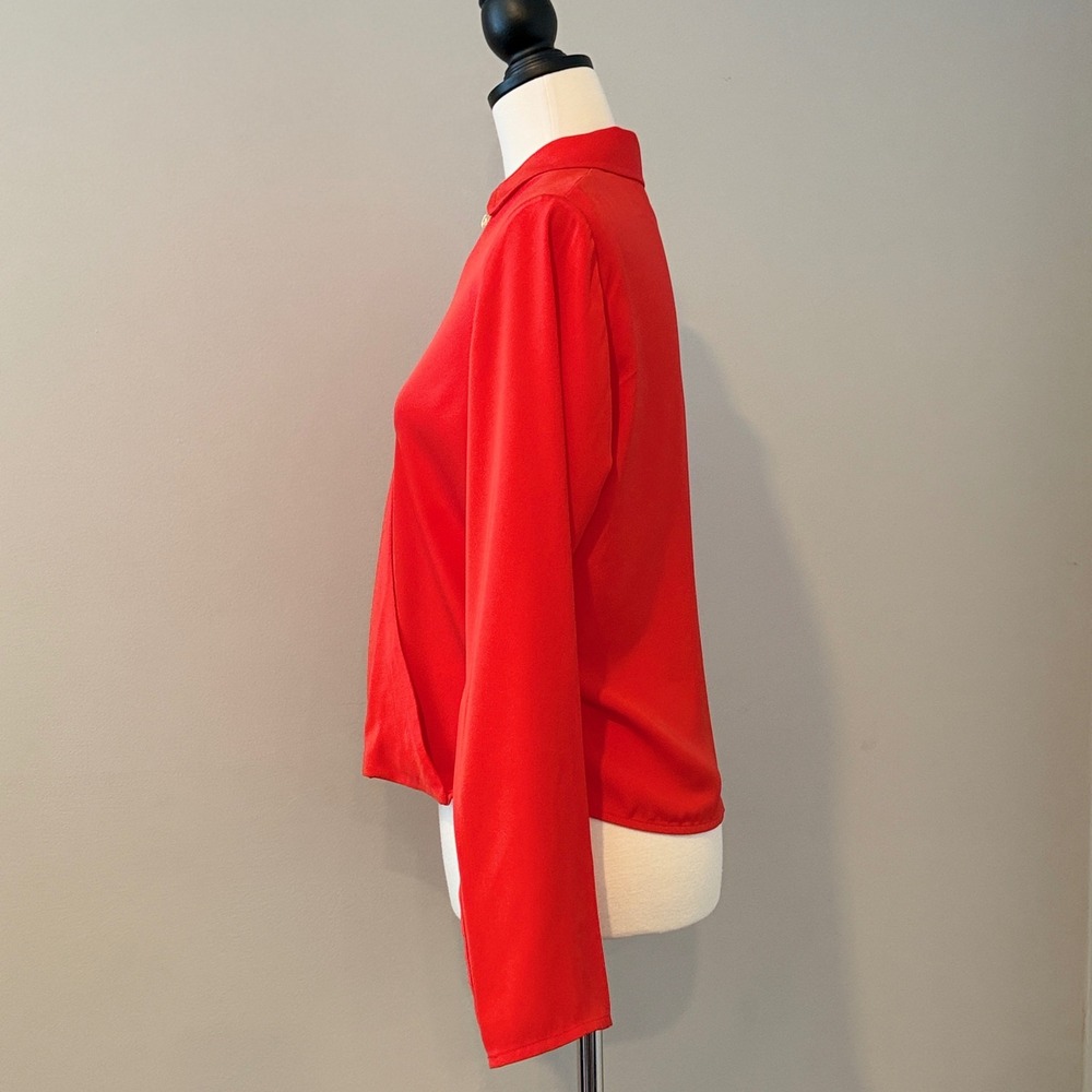 Michael Kors Persimmon Orange Chain Detail Blouse Gold Accent Size Small - Picture 3 of 16